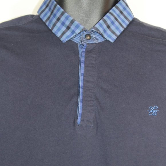 Ted Baker Polo Shirt 4 Large Blue Summer Checkered Collar Short Sleeve Mens - Picture 3 of 10